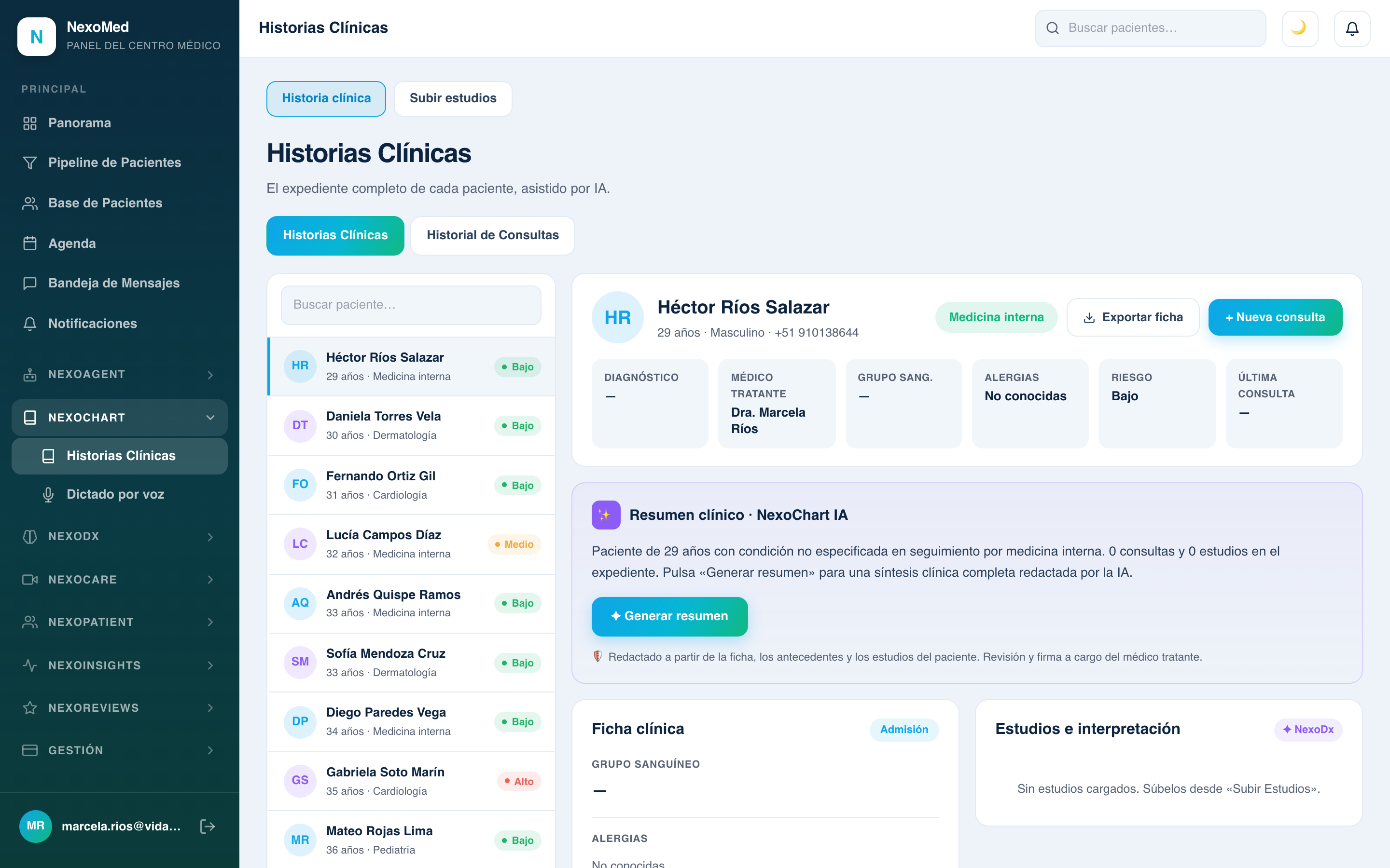NexoChart — historias clínicas con IA
