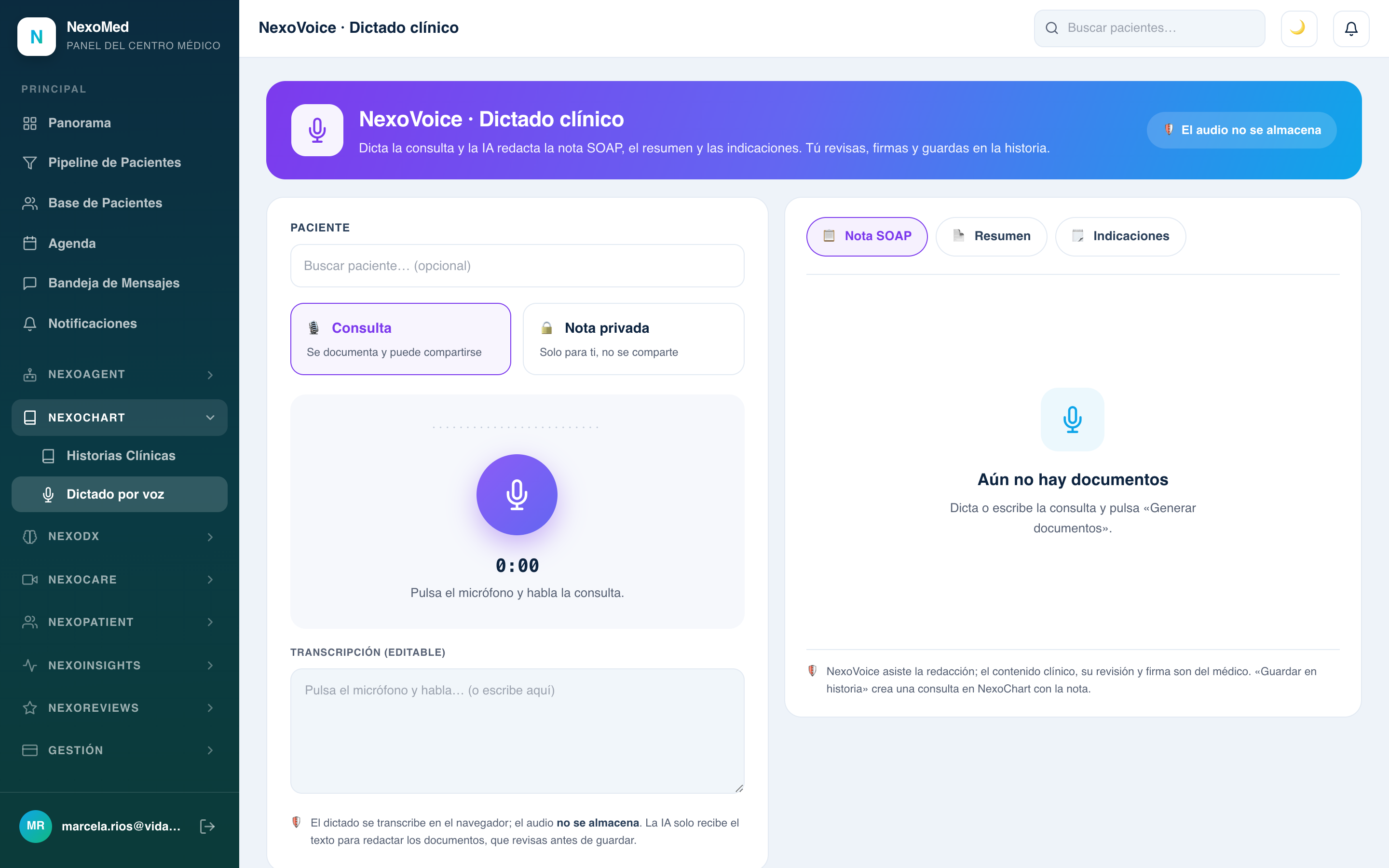NexoVoice — dictado clínico por voz con IA